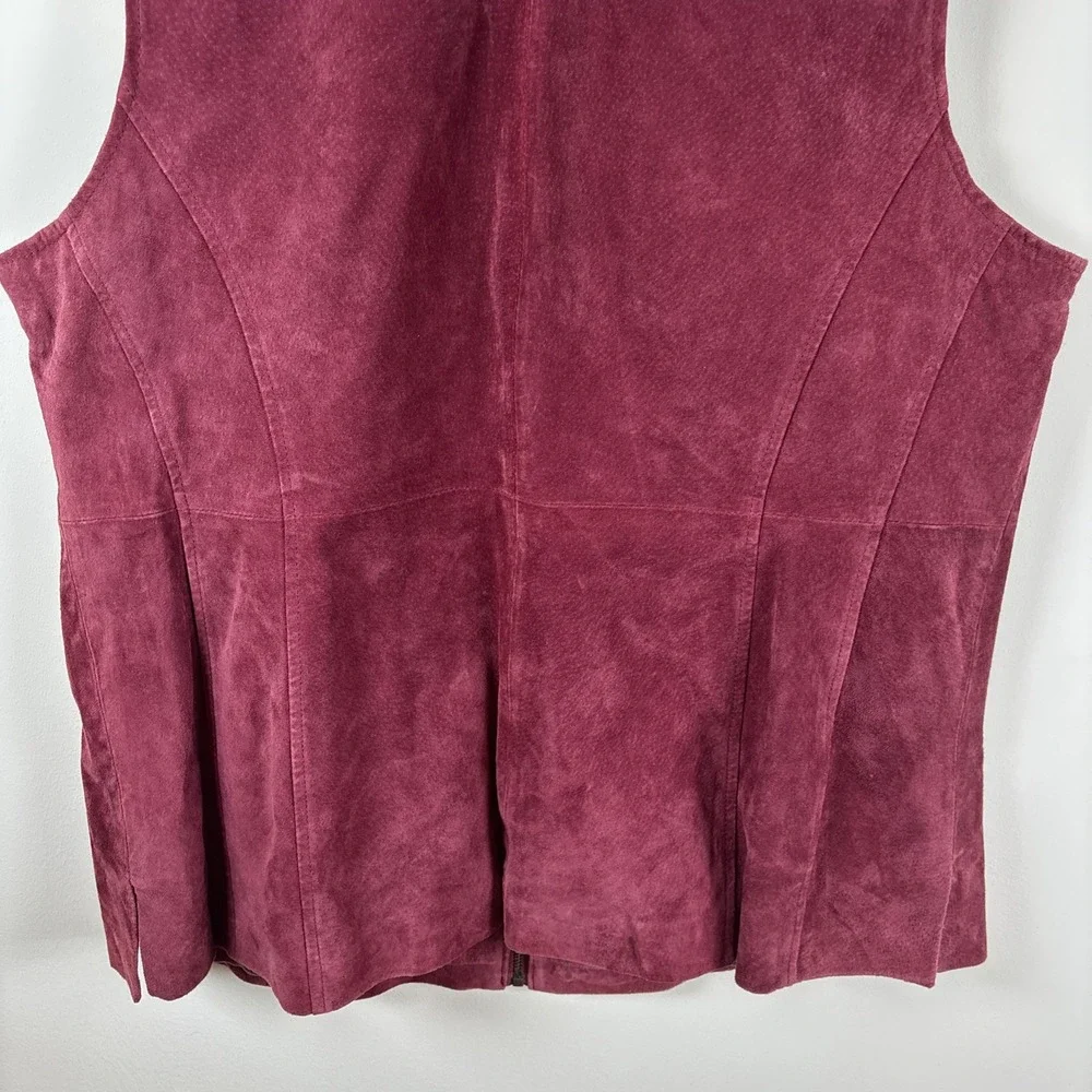 Dennis Basso Suede Vest Womens Sz 1X Plus Genuine Leather Wine Burgundy Full Zip